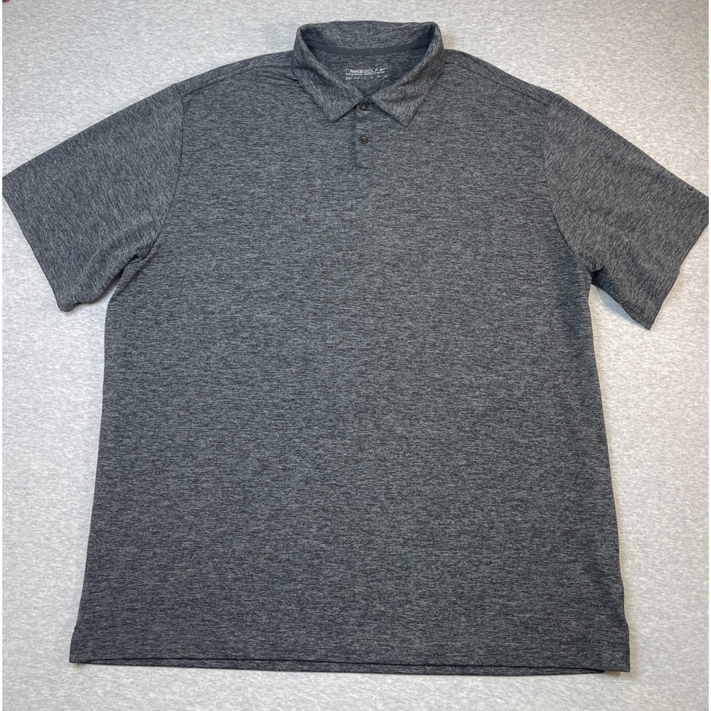 Nike Golf Polo Shirt Mens 2XL Charcoal Gray Space Dye Heathered Dri Fit Short Sl